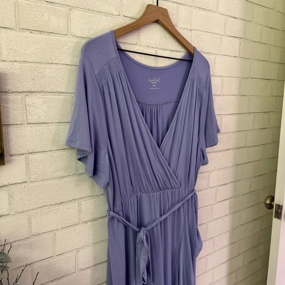 ISABEL Maternity Lilac Faux Wrap Short Sleeve Maxi Dress - Picture 3 of 10